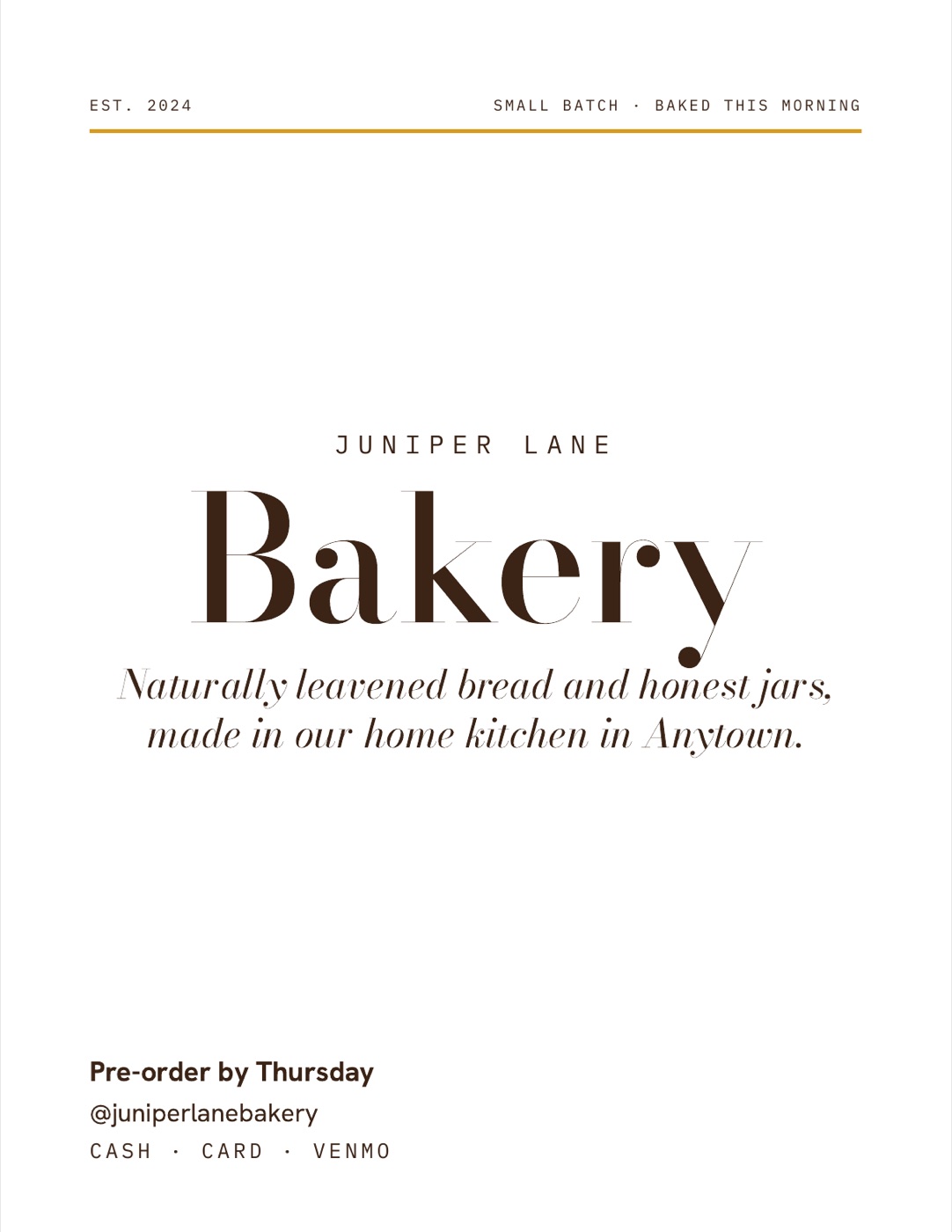 Stall sign for Juniper Lane Bakery